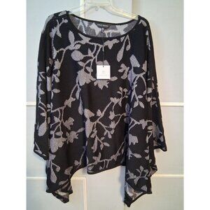 Ming Wang Sweater One Size Black Soft Poncho Wrap Shawl Drape NWT